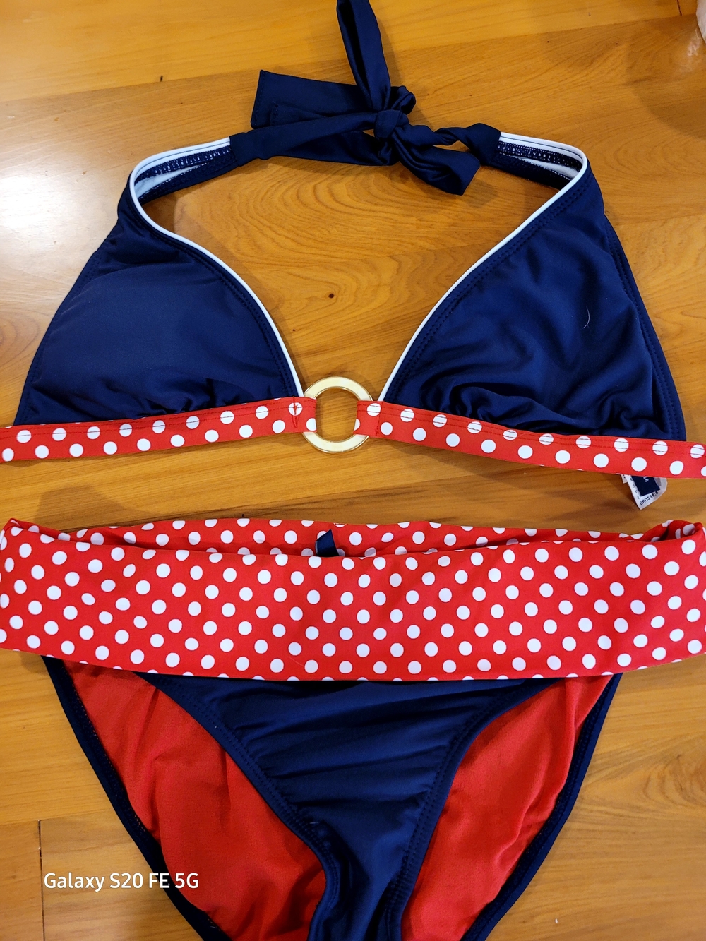 Tommy Hilfiger Navy & Red Polka Dot Ring-Detail Bikini